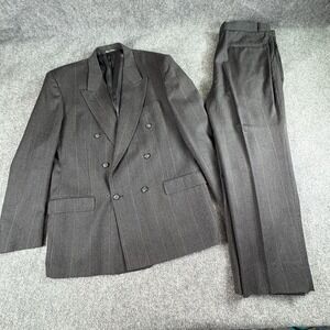 VTG Y2K Hunting Horn Suit Men 44L/37L Charcoal Pinstripe Wool Classic Minimalist